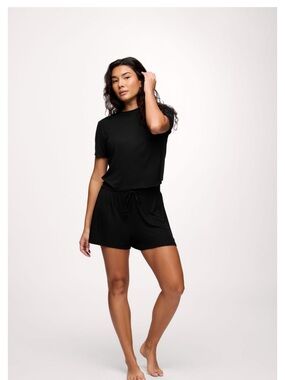 nuuds Ribbed Black Short Sleeve PJ Set - Tee & Shorts